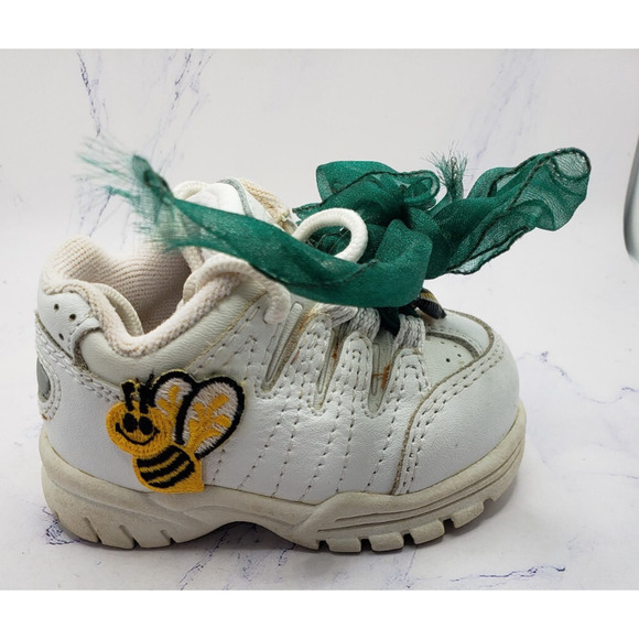 Cherokee Infant's Bee Theme Baby Shoes Sneakers Leather White Size 2 - Picture 12 of 14